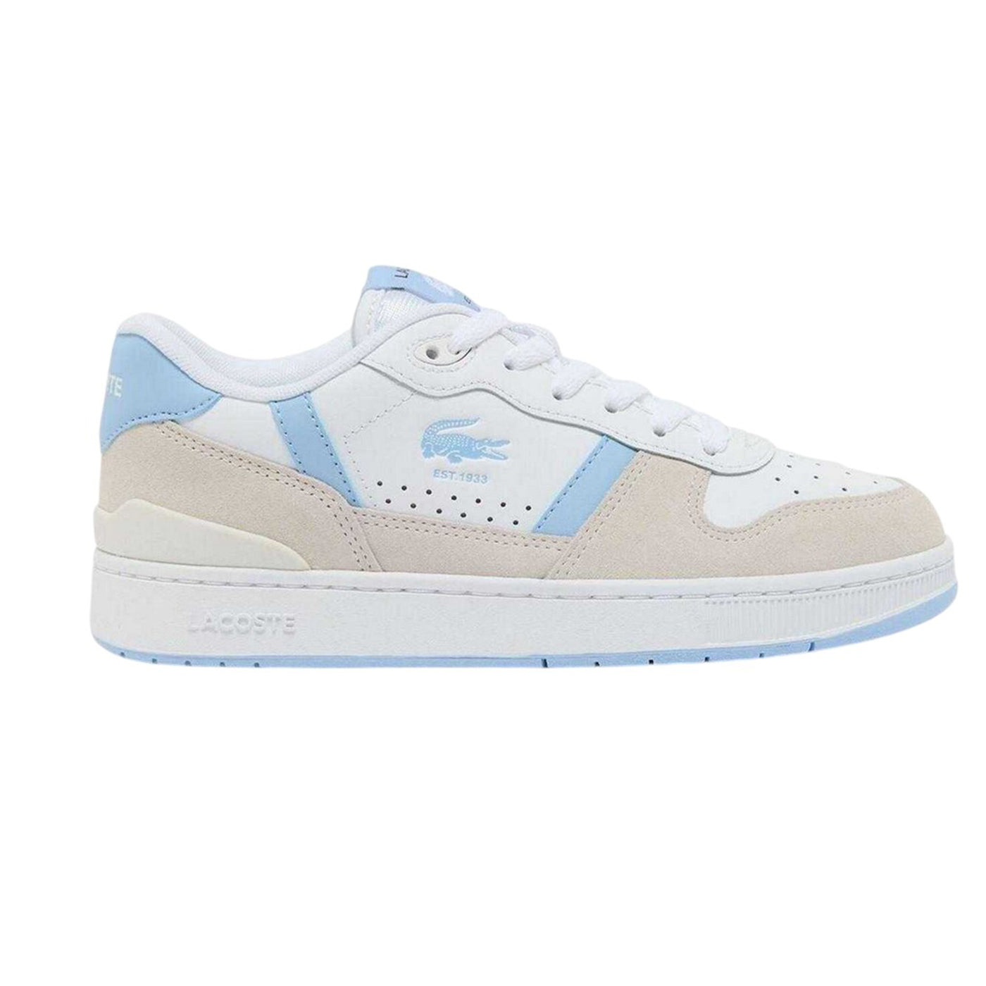 White-Blue - Front - Lacoste Womens-Ladies T-Clip Set Leather Trainers