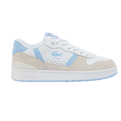 White-Blue - Front - Lacoste Womens-Ladies T-Clip Set Leather Trainers