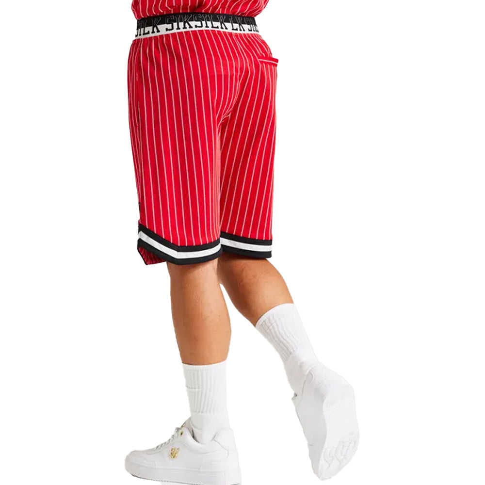 Red - Back - SikSilk Boys Classic Retro Basketball Shorts