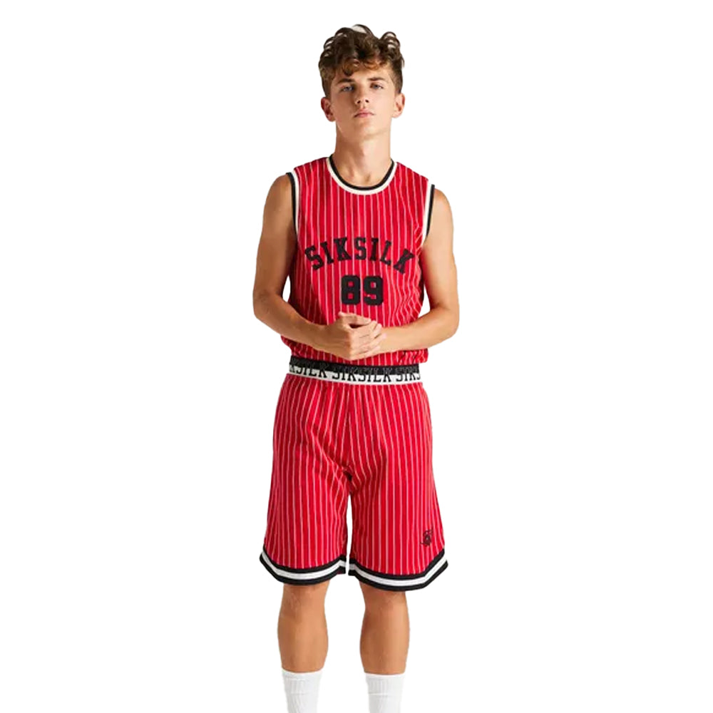 Red - Side - SikSilk Boys Classic Retro Basketball Shorts