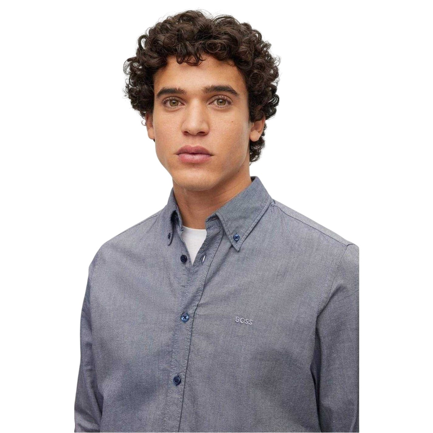 Navy - Side - Boss Mens Rickert Oxford Shirt