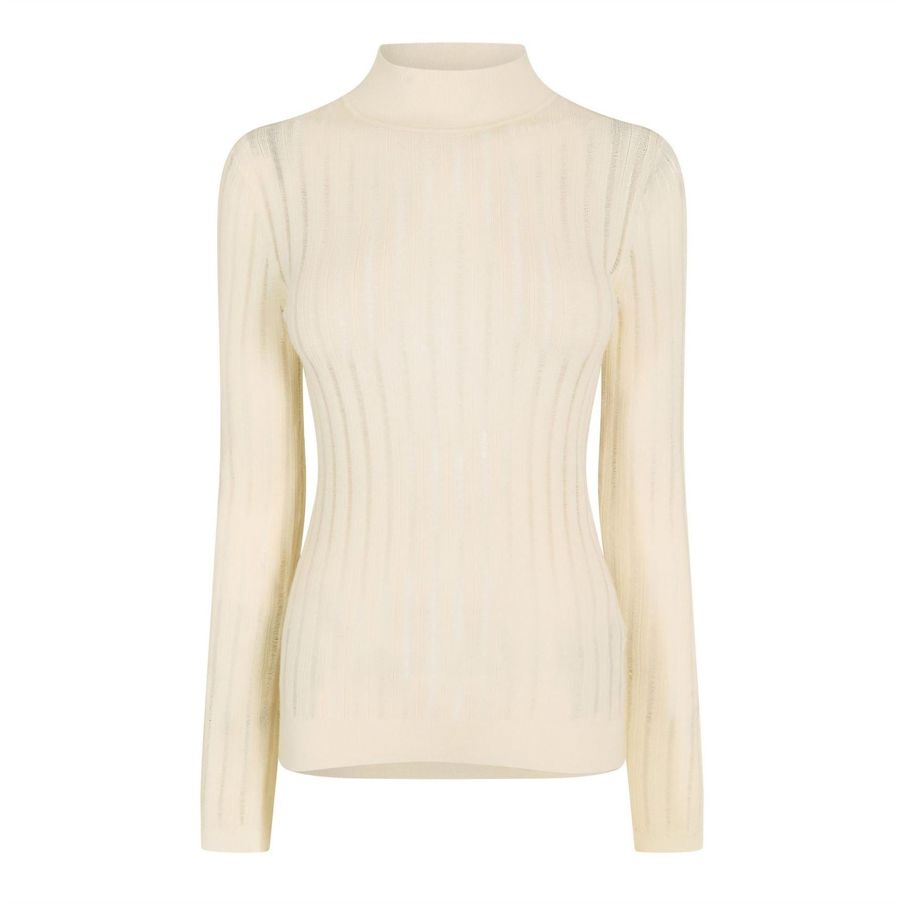 White - Front - Boss Womens-Ladies Mock Neck Slim Long-Sleeved Sweater Top