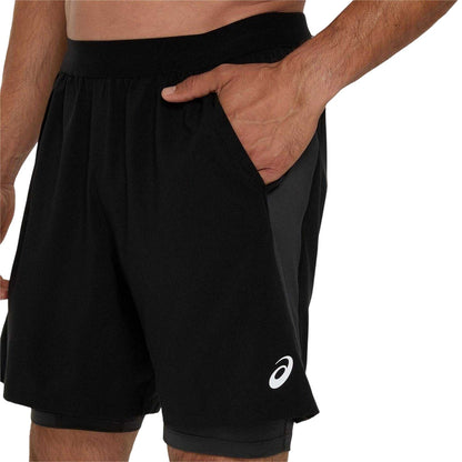 Black-Grey - Side - Asics Mens 2 in 1 Running Shorts