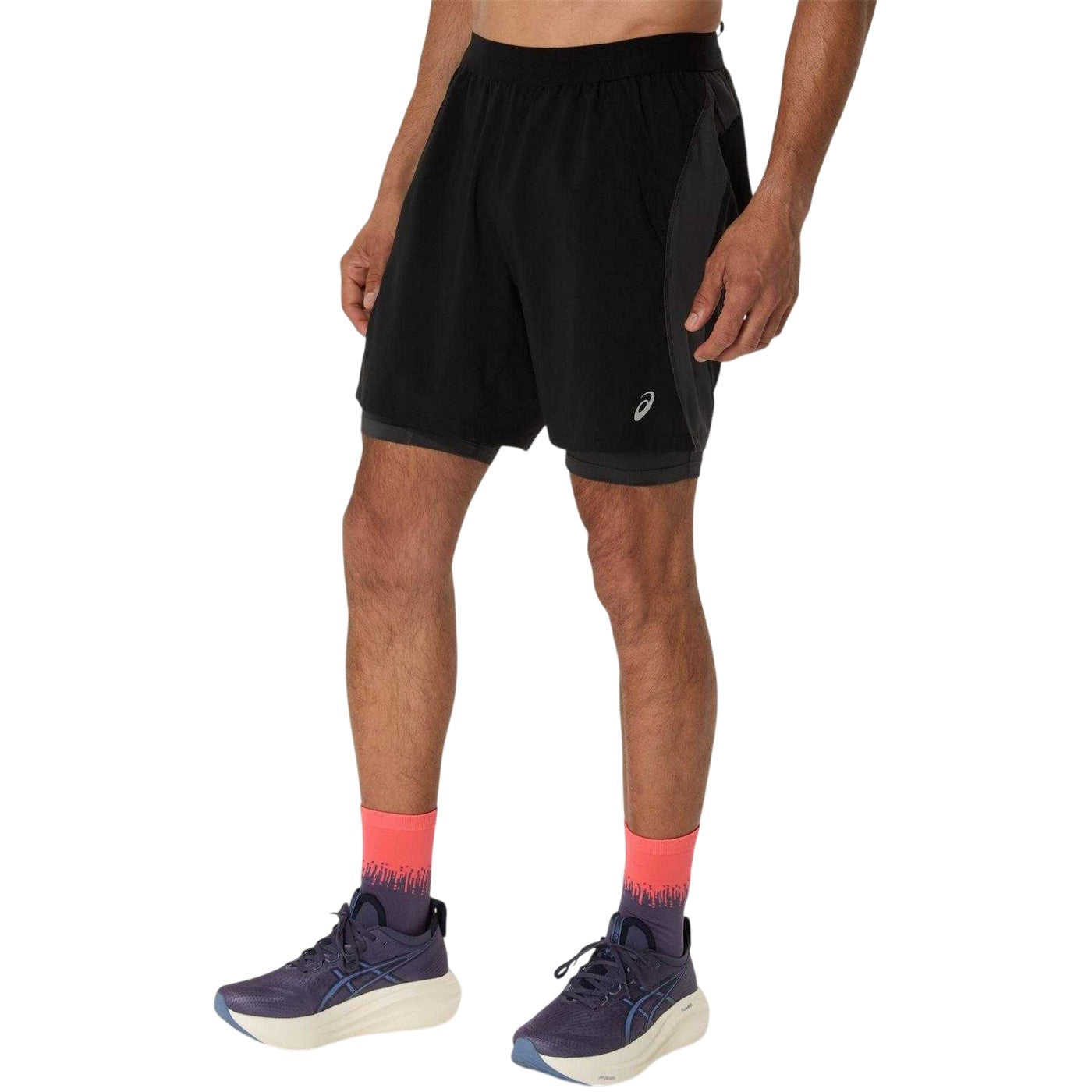 Black-Grey - Front - Asics Mens 2 in 1 Running Shorts