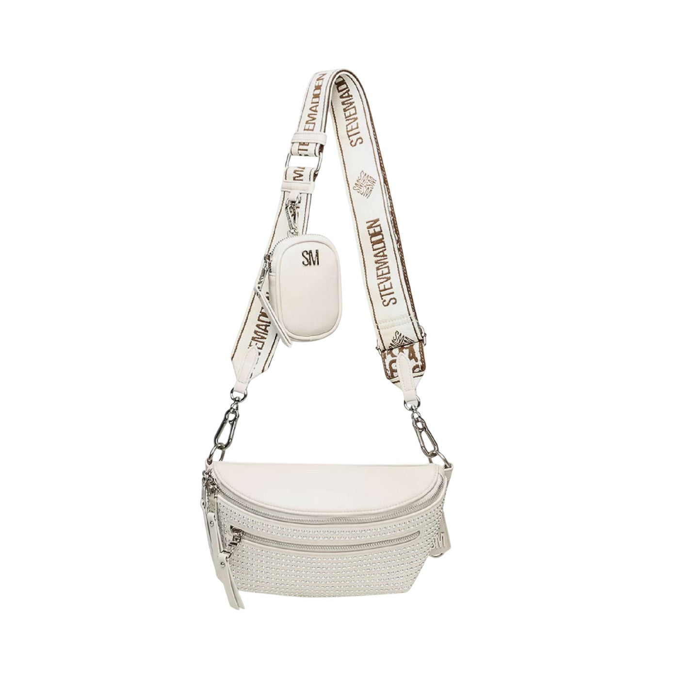 Bone-Silver - Front - Steve Madden Bclarkes Studded Everyday Crossbody Bag