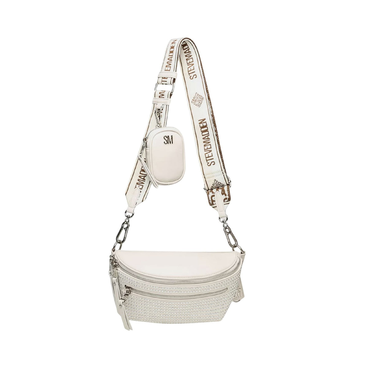 Bone-Silver - Front - Steve Madden Bclarkes Studded Everyday Crossbody Bag