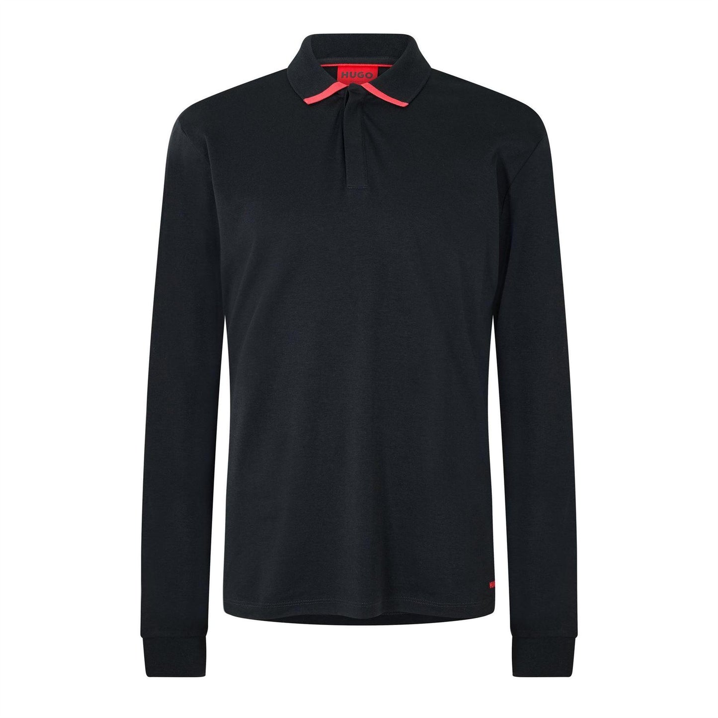 Black - Front - Hugo Mens Plain Long-Sleeved Polo Shirt