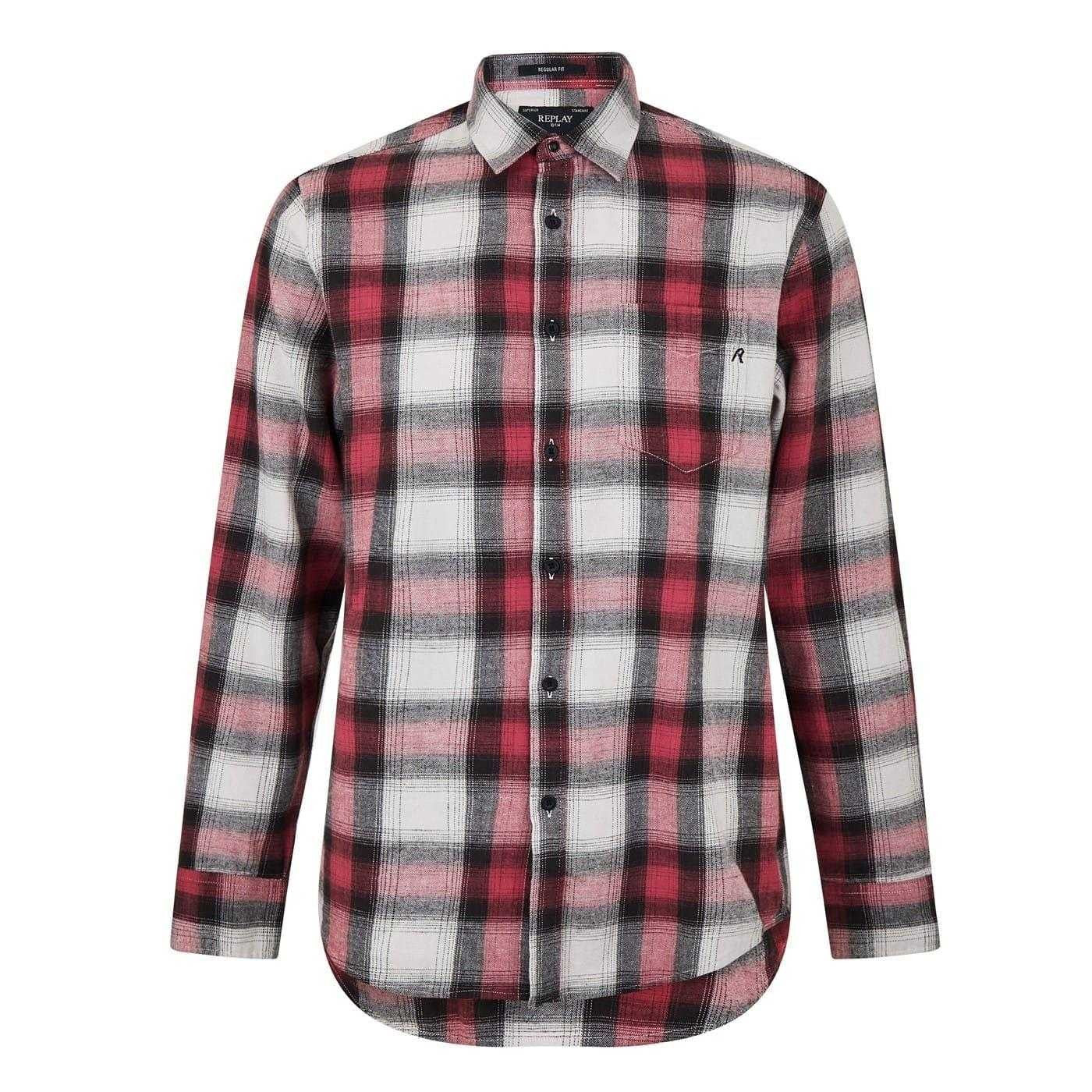 Red - Front - Replay Mens Plaid Long-Sleeved Shirt Jacket