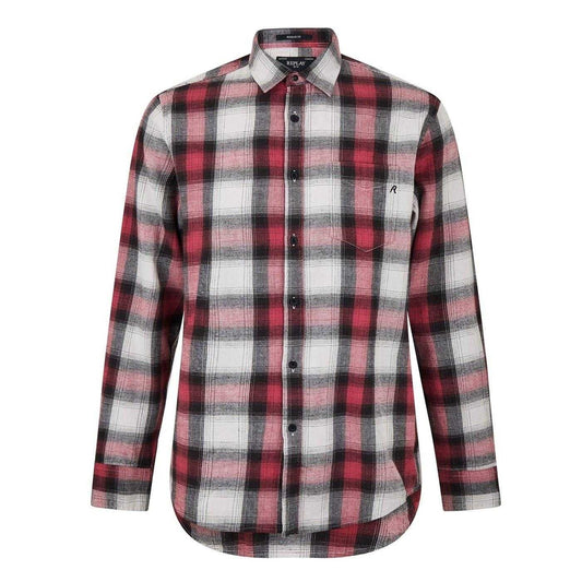 Red - Front - Replay Mens Plaid Long-Sleeved Shirt Jacket