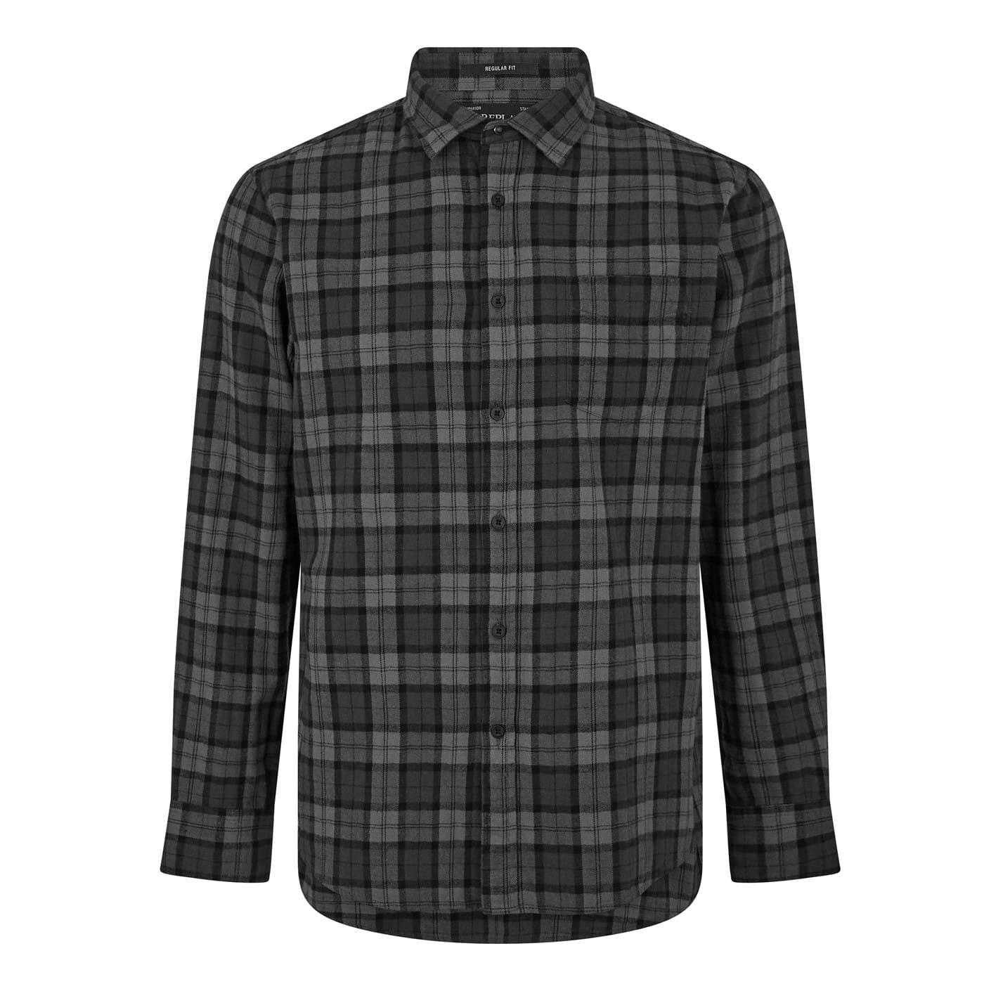 Grey - Front - Replay Mens Plaid Long-Sleeved Shirt Jacket