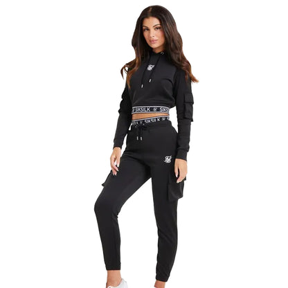 Black - Side - SikSilk Womens-Ladies Cargo Crop Hoodie