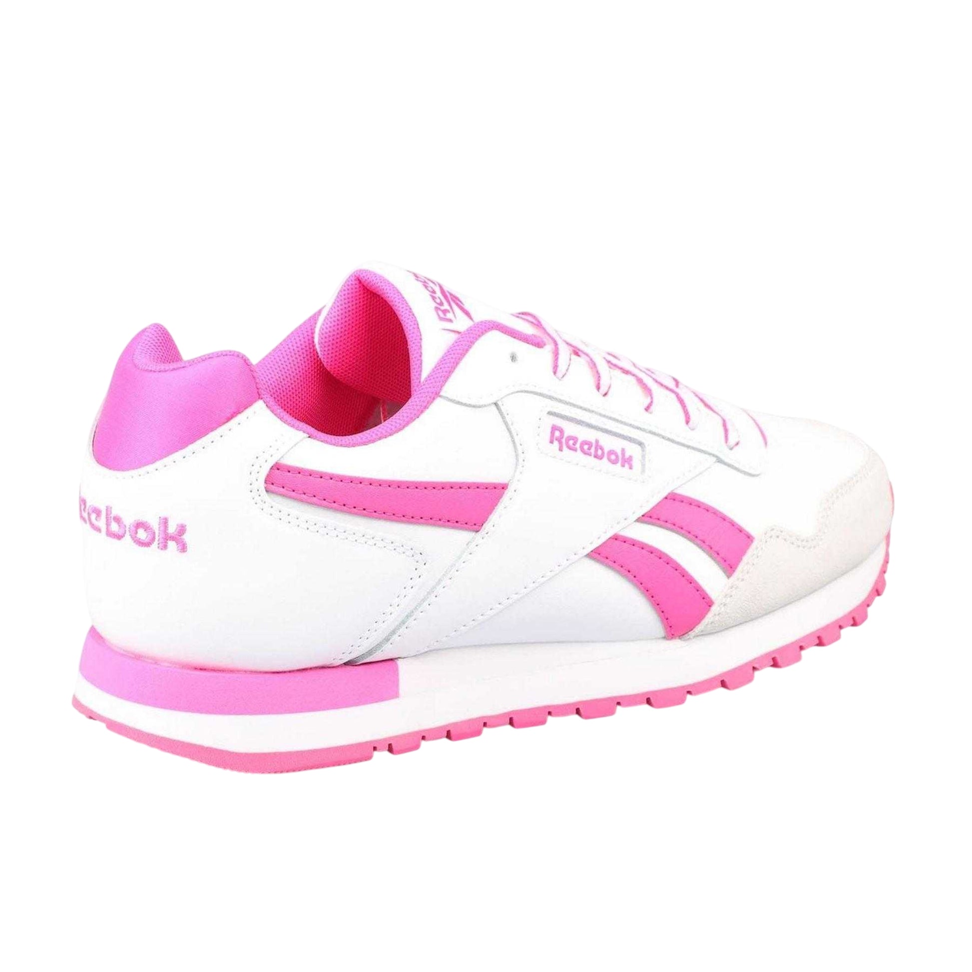 White-Pink - Back - Reebok Childrens-Kids Glide Leather Flat Trainers