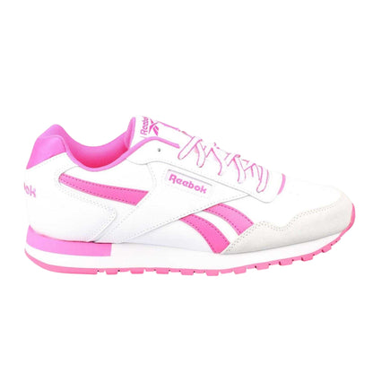White-Pink - Side - Reebok Childrens-Kids Glide Leather Flat Trainers