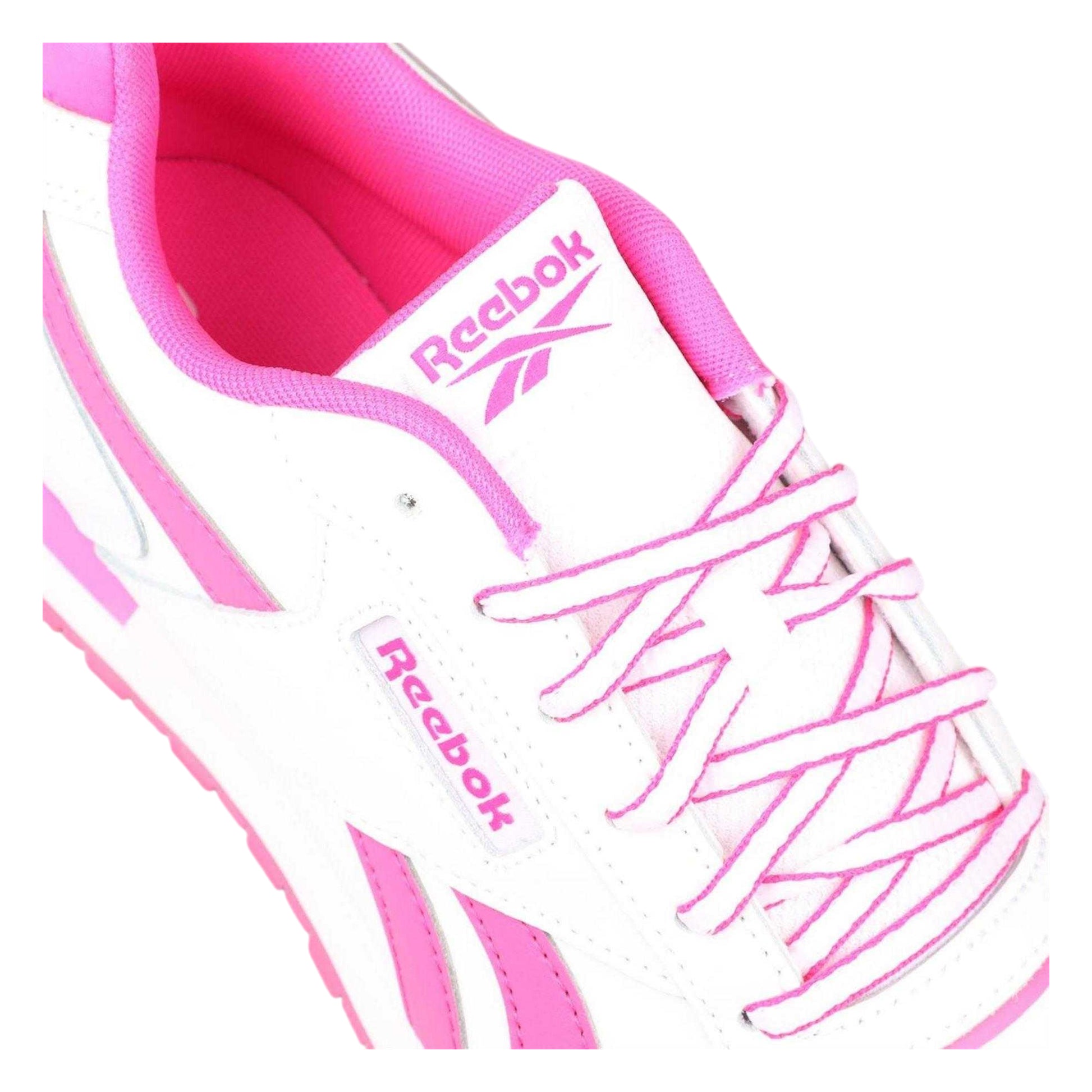 White-Pink - Pack Shot - Reebok Childrens-Kids Glide Leather Flat Trainers