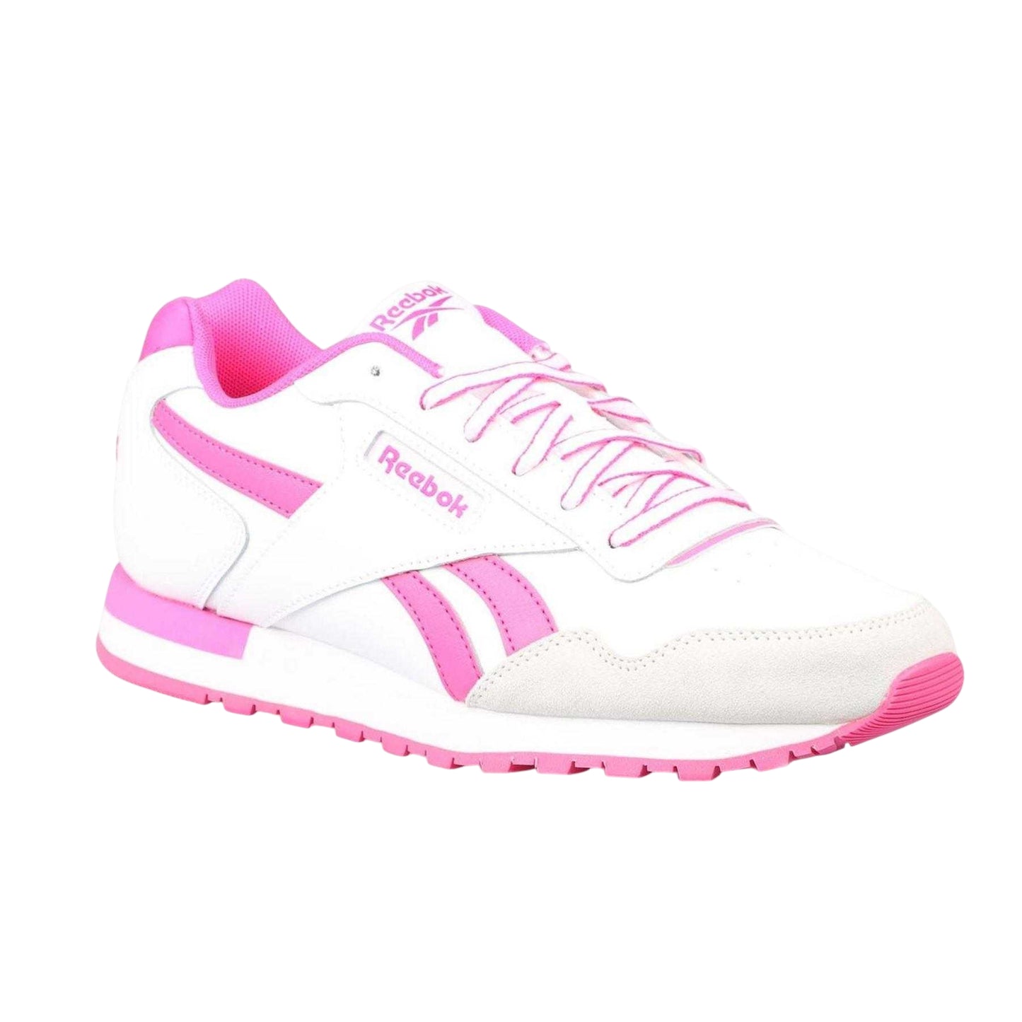 White-Pink - Front - Reebok Childrens-Kids Glide Leather Flat Trainers