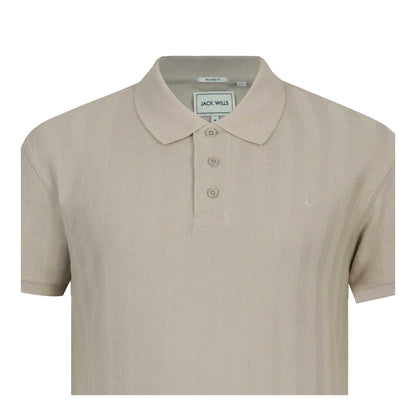 Beige - Side - Jack Wills Mens Herringbone Cotton Polo Shirt