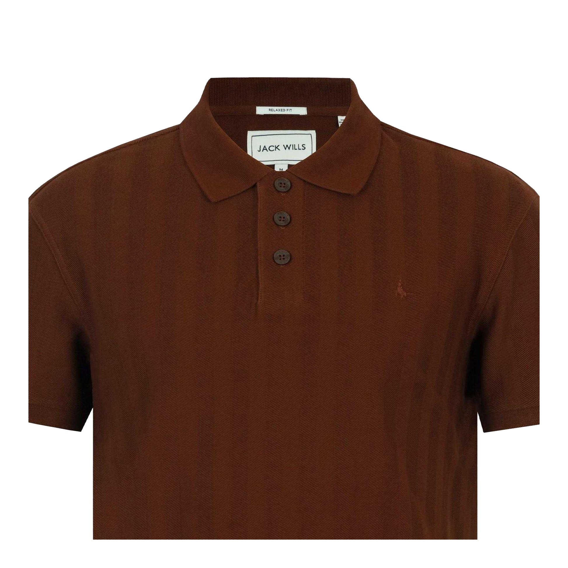 Chocolate - Side - Jack Wills Mens Herringbone Cotton Polo Shirt