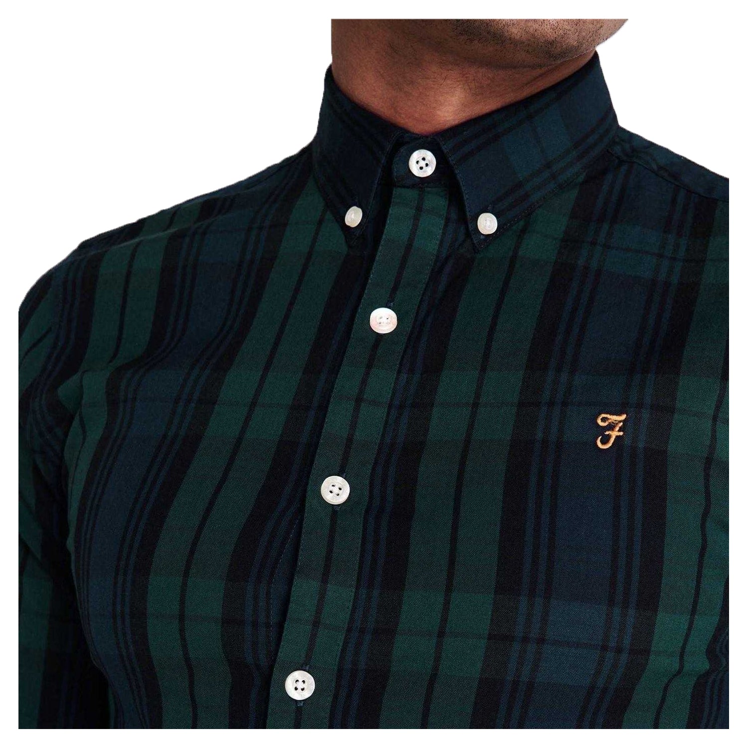 Pine - Side - Farah Mens Checked Cotton Button-Down Shirt