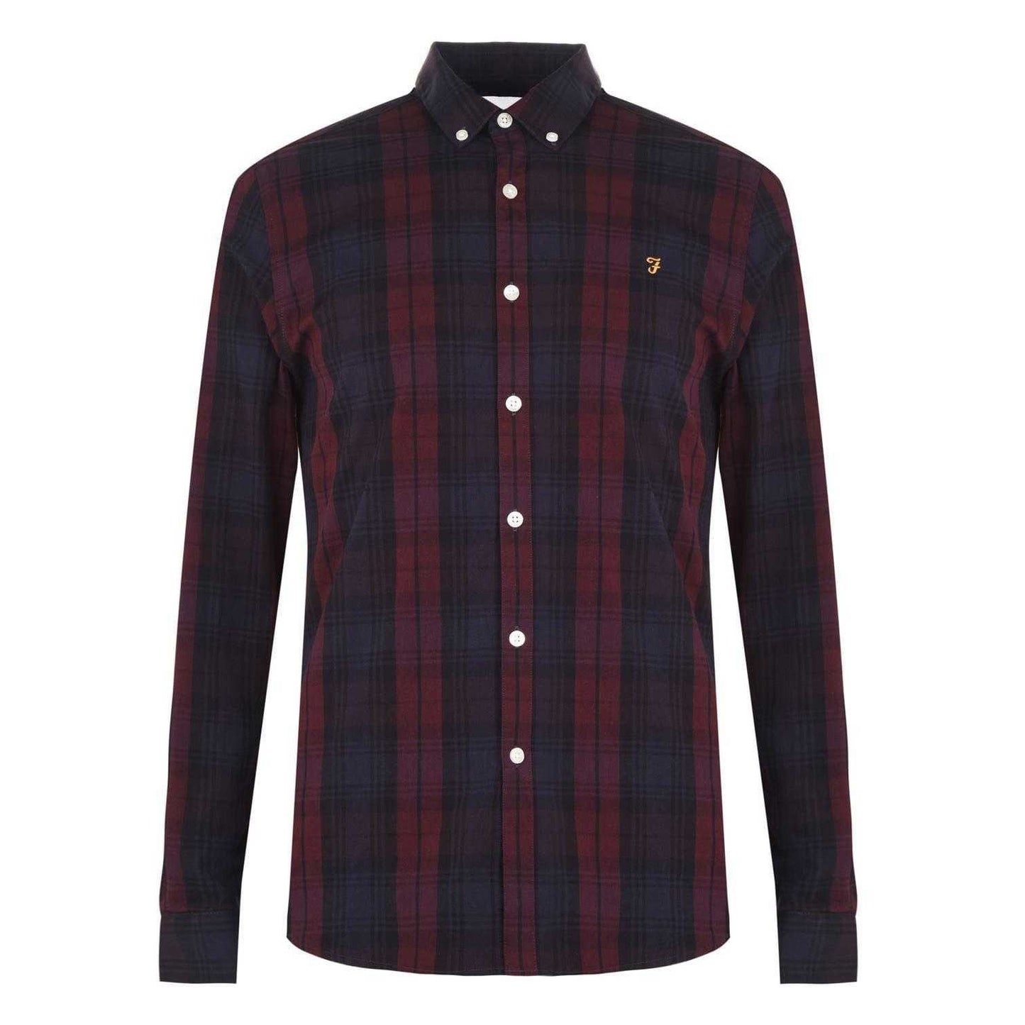 Red - Front - Farah Mens Checked Cotton Button-Down Shirt