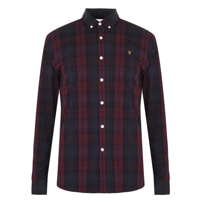 Red - Front - Farah Mens Checked Cotton Button-Down Shirt