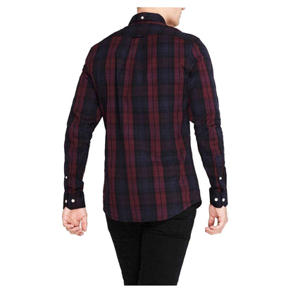 Red - Back - Farah Mens Checked Cotton Button-Down Shirt