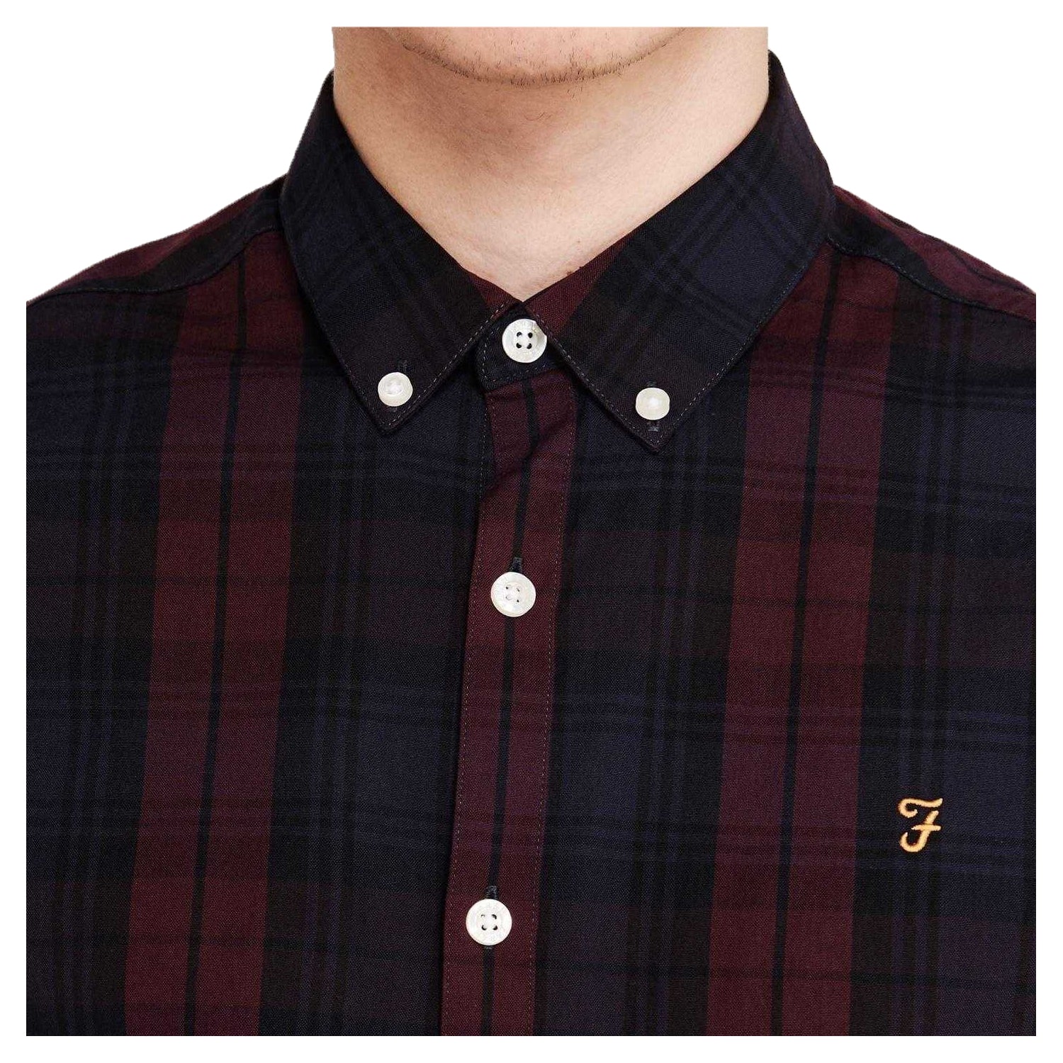 Red - Side - Farah Mens Checked Cotton Button-Down Shirt