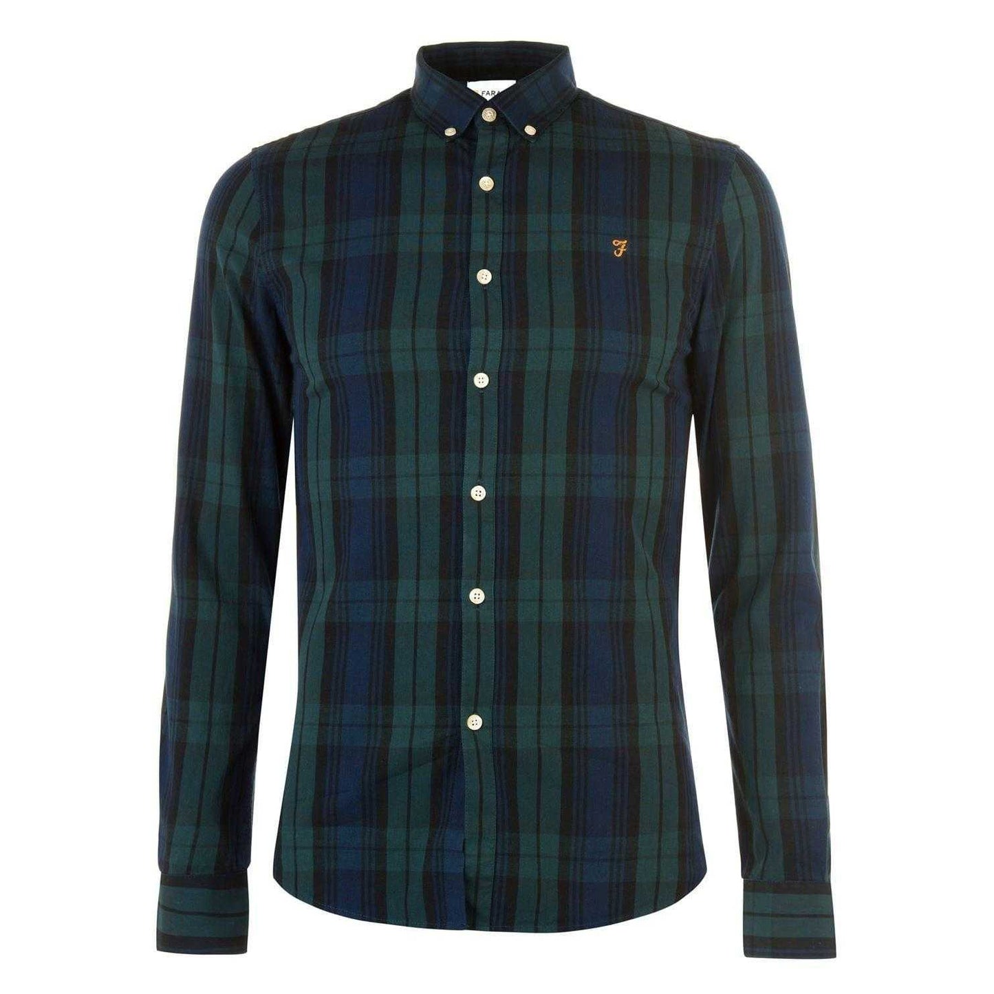 Pine - Front - Farah Mens Checked Cotton Button-Down Shirt