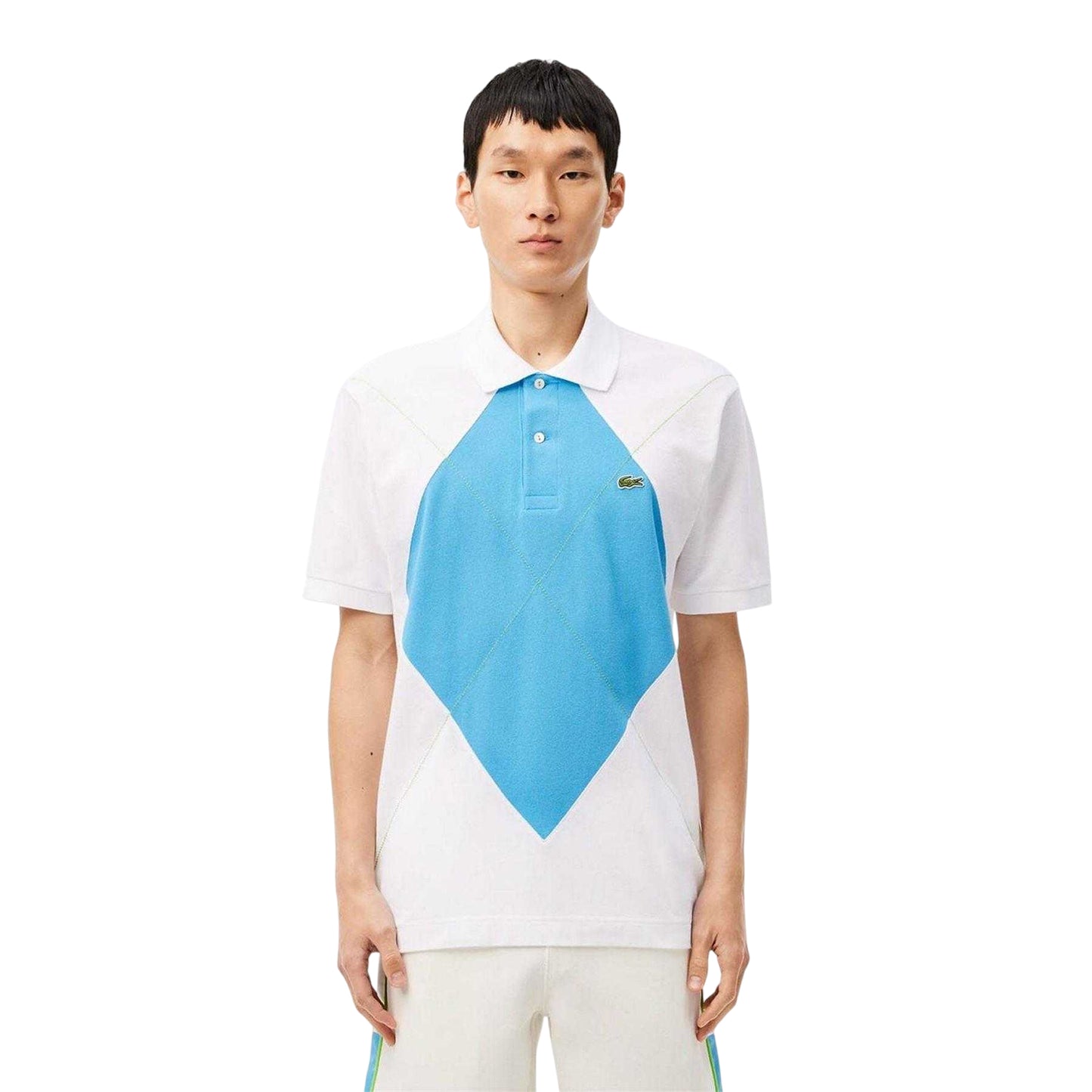 White-Blue - Side - Lacoste Mens L.12.12 Argyle Short-Sleeved Polo Shirt