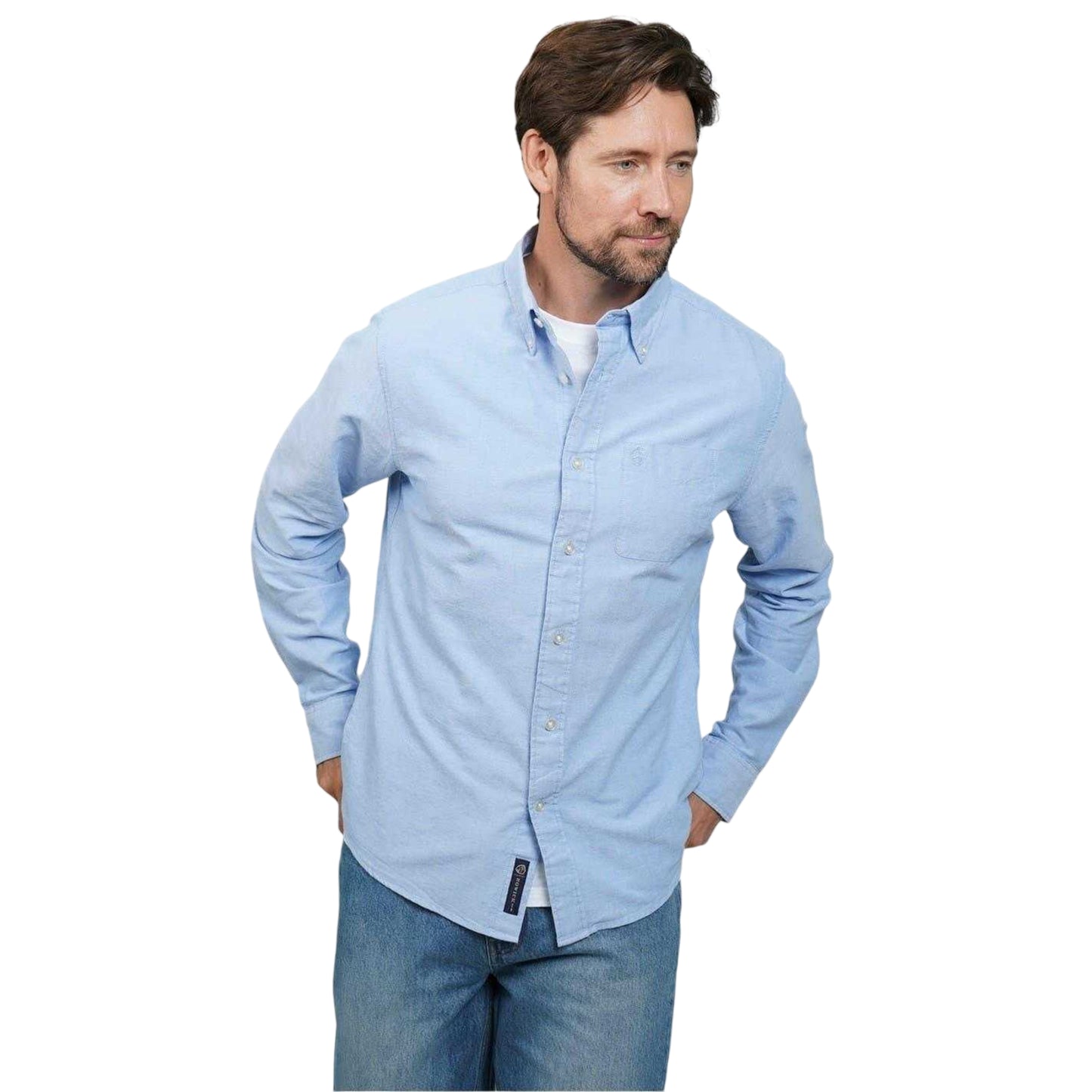 Sky Blue - Front - Howick Mens Oxford Long-Sleeved Shirt