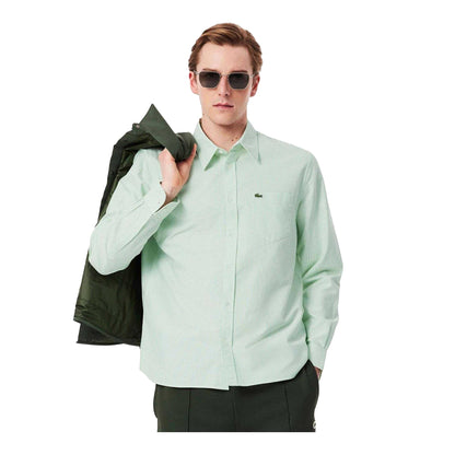 White - Side - Lacoste Mens Striped Oxford Shirt