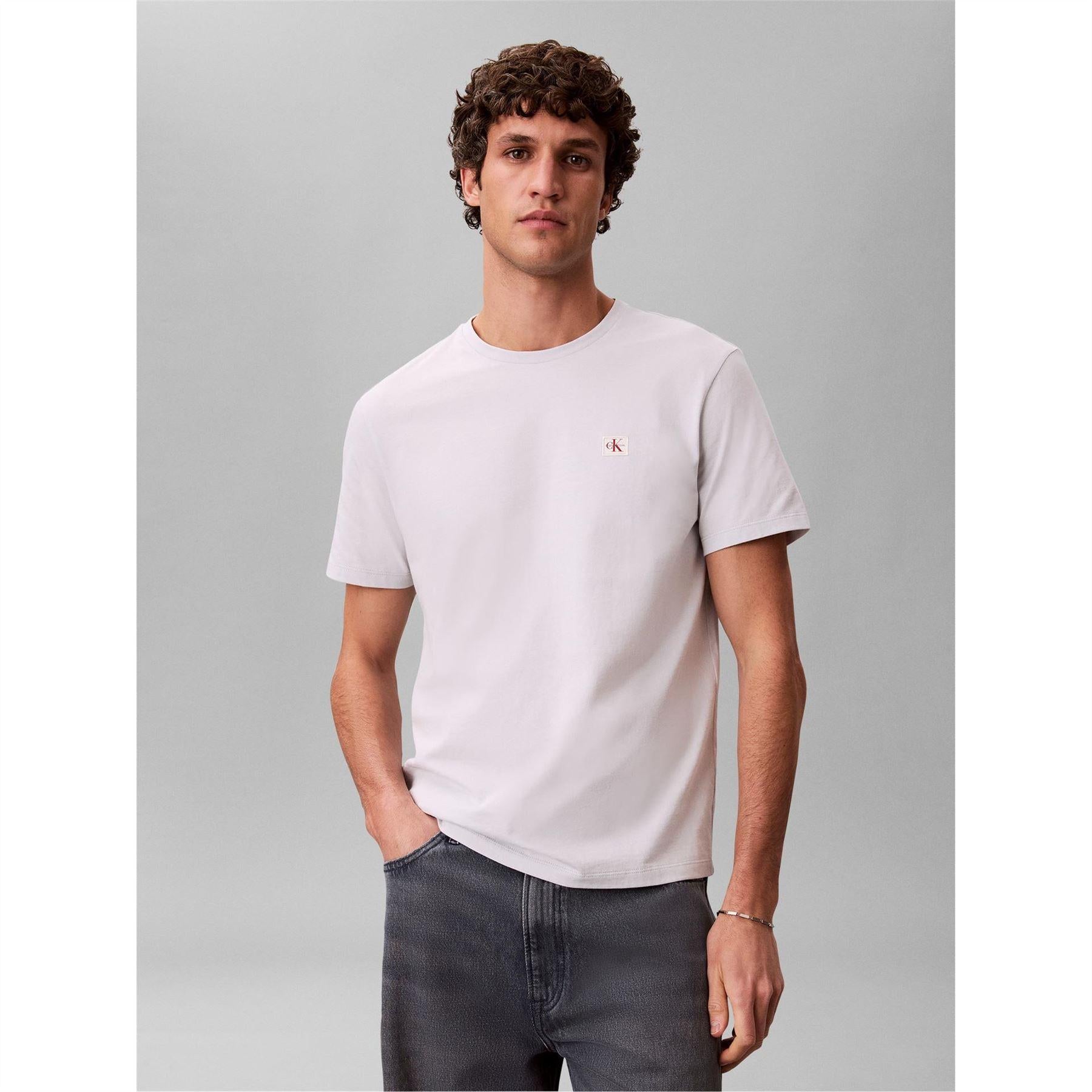 Marble-Grey - Back - Calvin Klein Mens Box Logo Cotton Crew Neck Regular T-Shirt