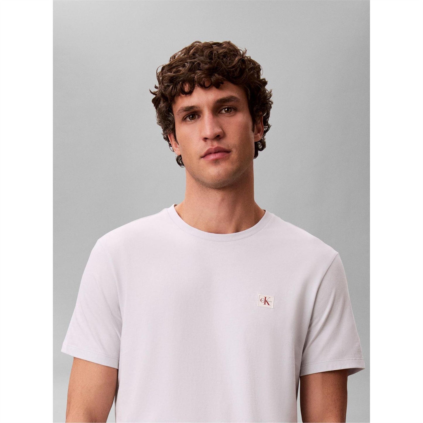 Marble-Grey - Side - Calvin Klein Mens Box Logo Cotton Crew Neck Regular T-Shirt