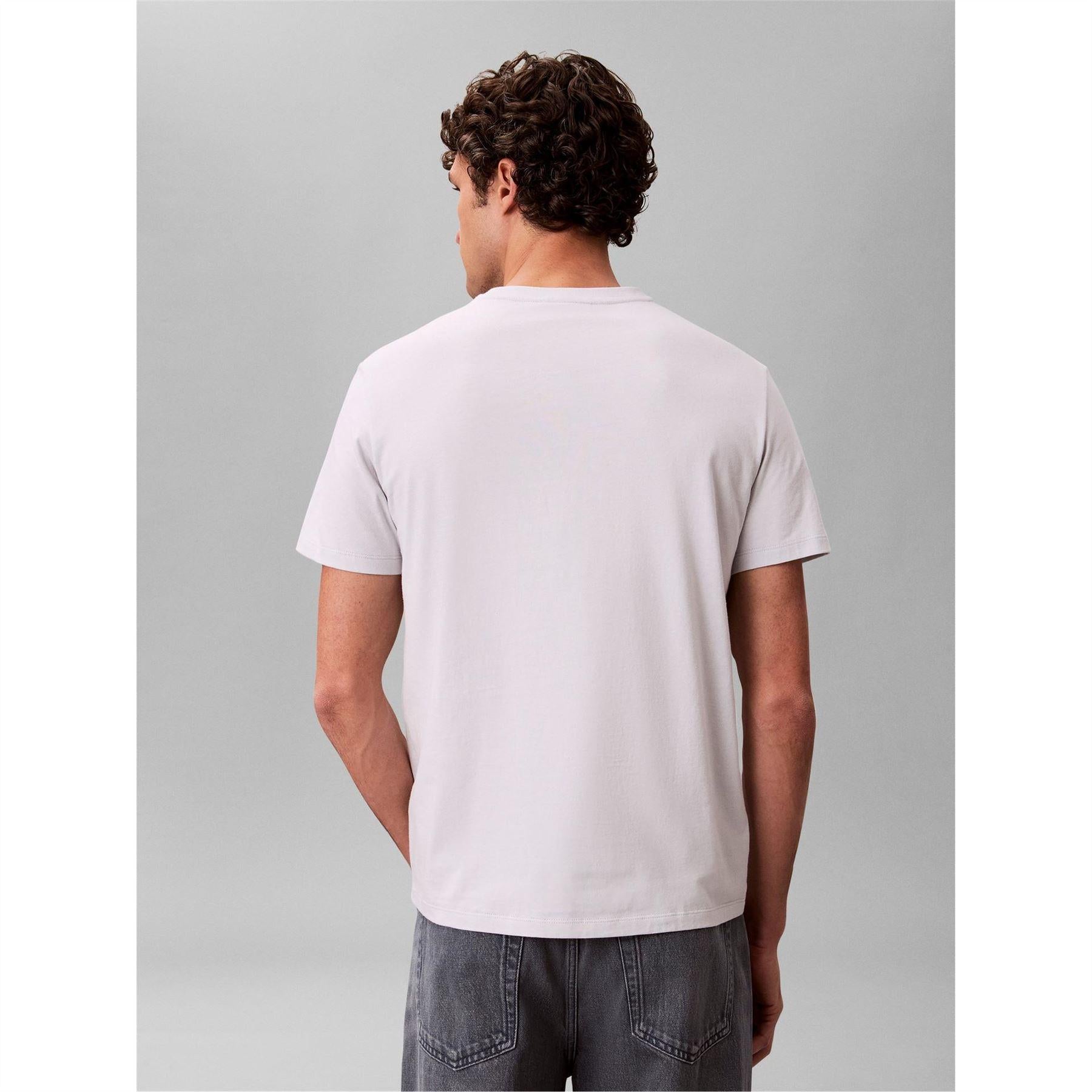 Marble-Grey - Pack Shot - Calvin Klein Mens Box Logo Cotton Crew Neck Regular T-Shirt