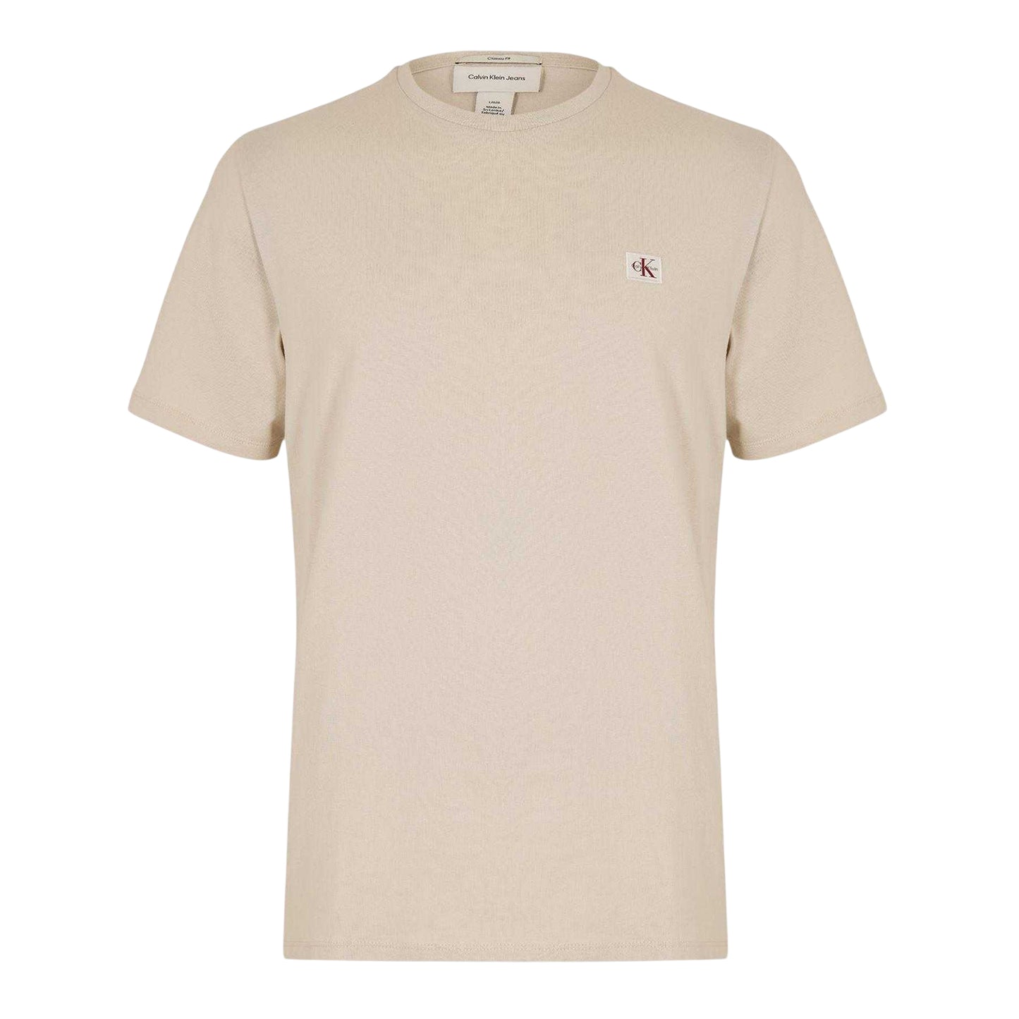 Oatmeal - Front - Calvin Klein Mens Box Logo Cotton Crew Neck Regular T-Shirt