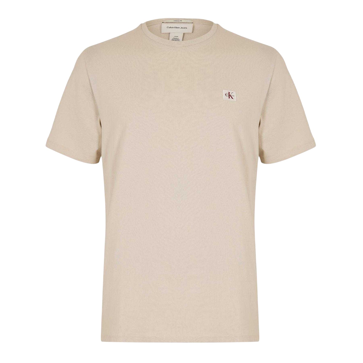 Oatmeal - Front - Calvin Klein Mens Box Logo Cotton Crew Neck Regular T-Shirt