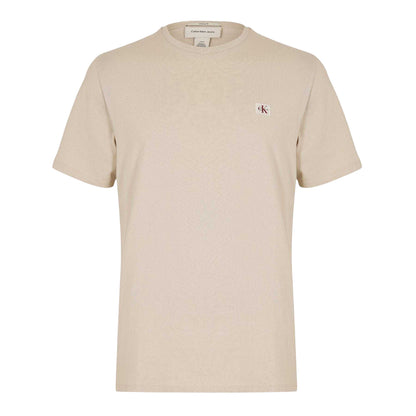 Oatmeal - Front - Calvin Klein Mens Box Logo Cotton Crew Neck Regular T-Shirt