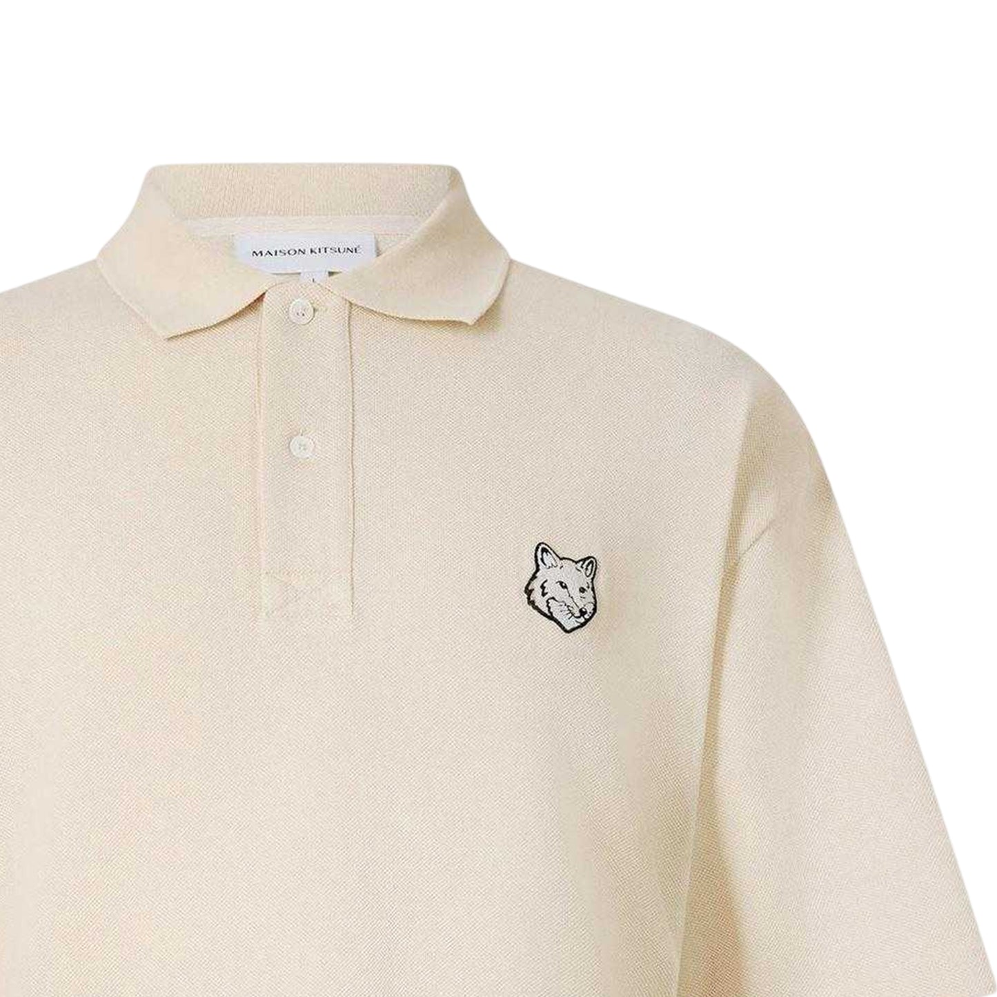 Cream - Side - Maison Kitsuné Mens Fox Oversized Short-Sleeved Polo Shirt