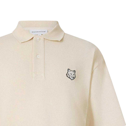 Cream - Side - Maison Kitsuné Mens Fox Oversized Short-Sleeved Polo Shirt