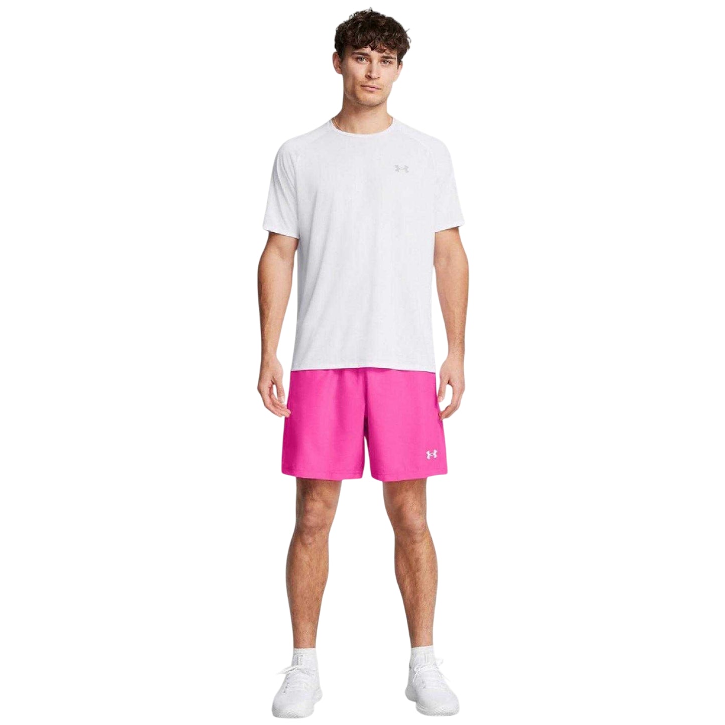 Pink - Side - Under Armour Mens HalfBack Embossed Shorts