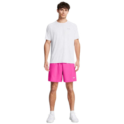 Pink - Side - Under Armour Mens HalfBack Embossed Shorts