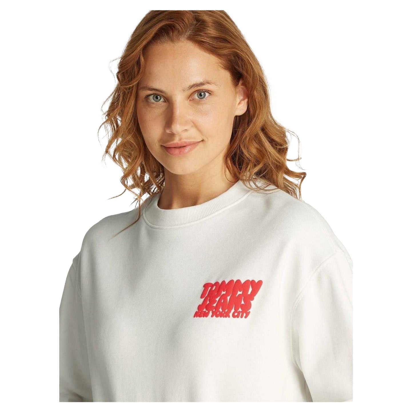 Ecru - Side - Tommy Jeans Womens-Ladies Bubble Crop Sweatshirt
