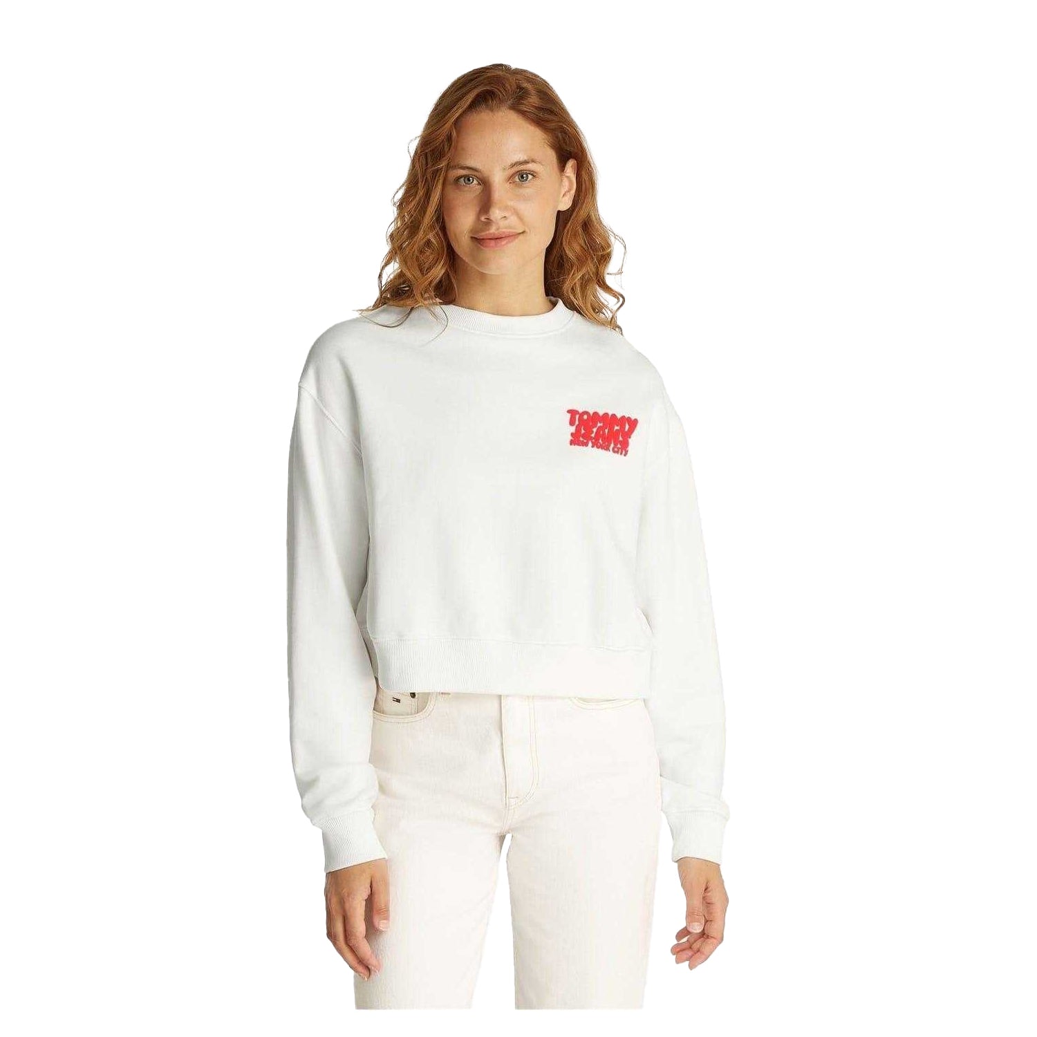 Ecru - Lifestyle - Tommy Jeans Womens-Ladies Bubble Crop Sweatshirt