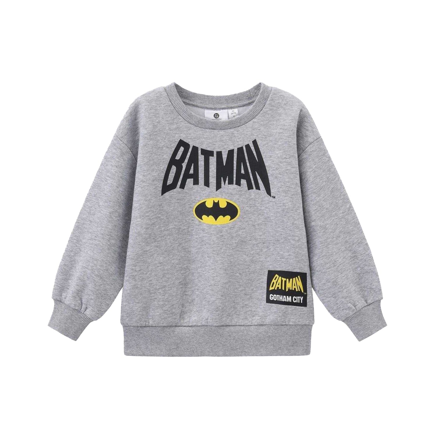 Black-Yellow - Front - Batman Boys Crew Logo Brushed Back Crew Neck Sweatshirt