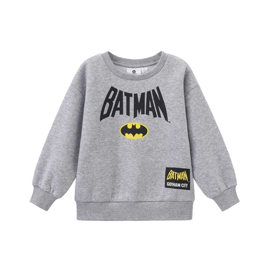 Black-Yellow - Front - Batman Boys Crew Logo Brushed Back Crew Neck Sweatshirt