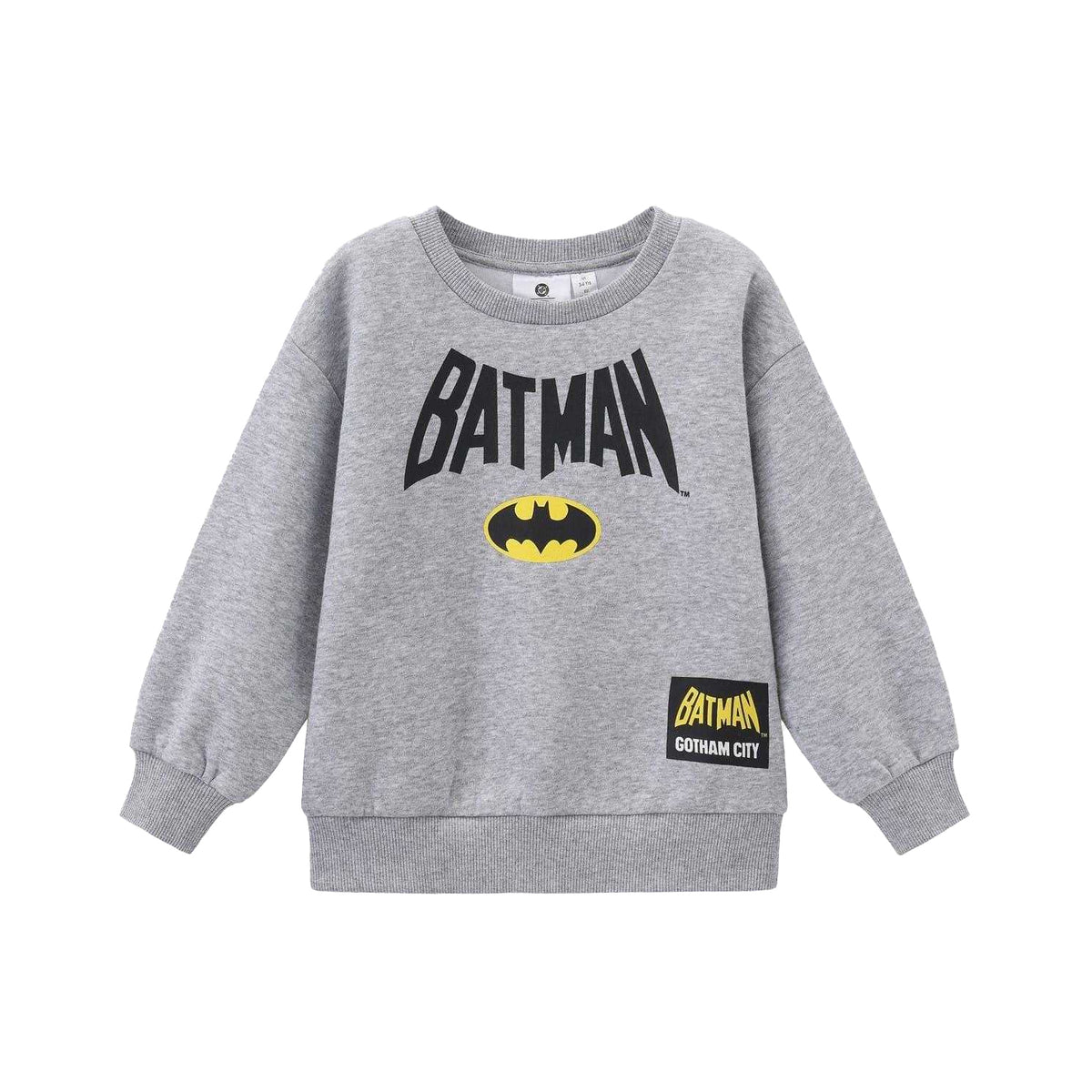Black-Yellow - Front - Batman Boys Crew Logo Brushed Back Crew Neck Sweatshirt