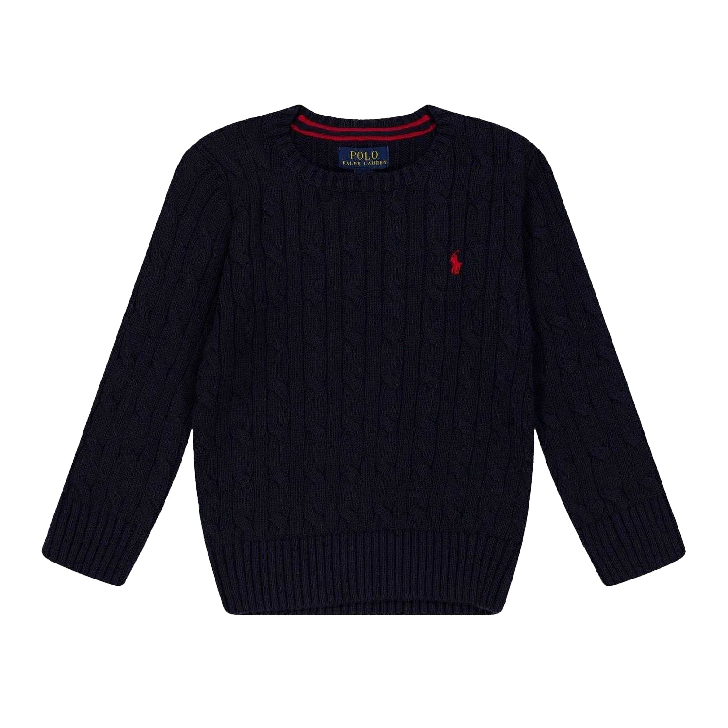 Navy - Front - Ralph Lauren Childrens-Kids Cable Knit Regular Jumper
