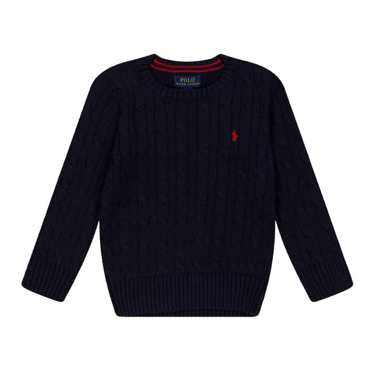 Navy - Front - Ralph Lauren Childrens-Kids Cable Knit Regular Jumper