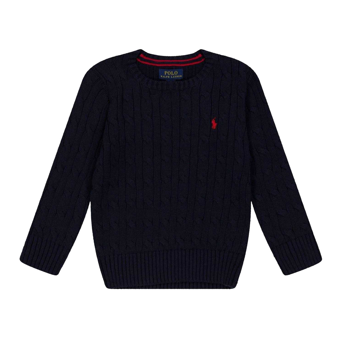 Navy - Front - Ralph Lauren Childrens-Kids Cable Knit Regular Jumper