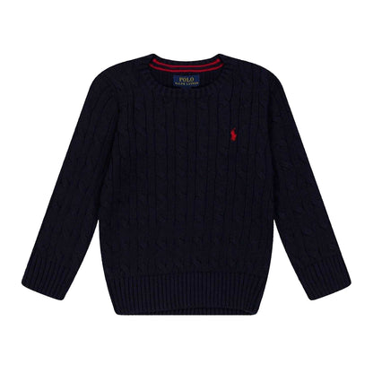 Navy - Front - Ralph Lauren Childrens-Kids Cable Knit Regular Jumper