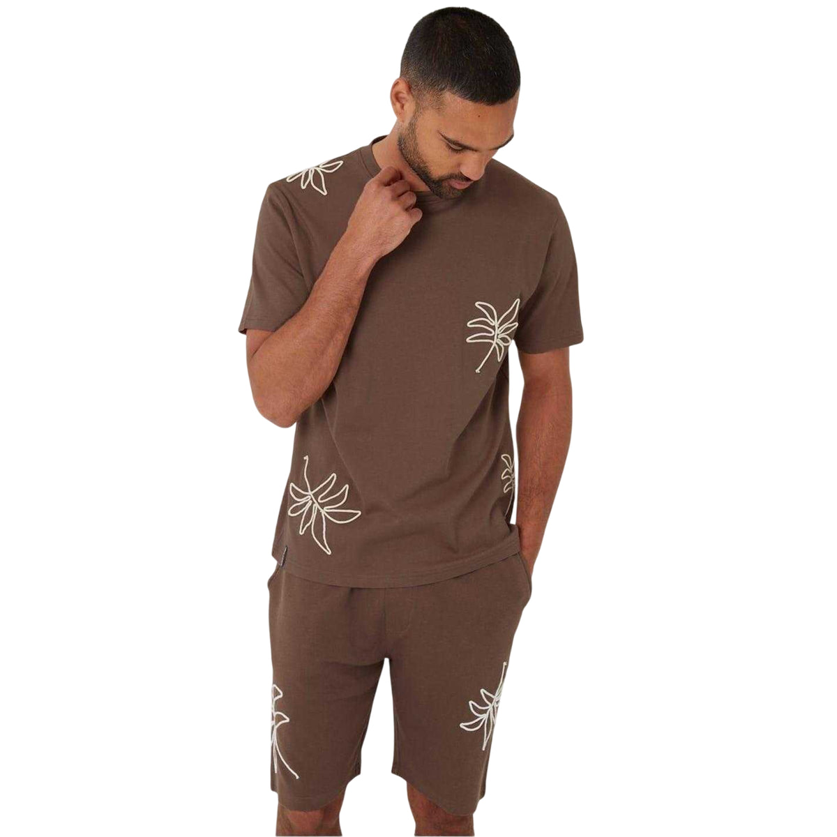 Mustang Brown - Side - Threadbare Mens Floral Pattern Shorts